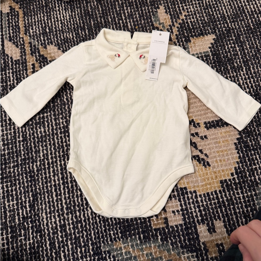 Jeanie & Jack NB Cream Collared Baby Bodysuit with Santa Bear Embroirdery